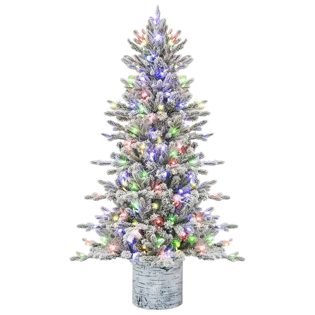 4.5 Foot Pre-Lit Snow Flocked Artificial Christmas Tree with 150 Multicolor LED Lights & 621 PE/PVC Branch Tips - Sturdy Potted Stand, 10 Lighting Modes | Perfect for Living Room, Office, Holiday Decorations & Festive Home Decor