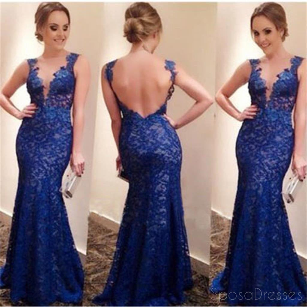 Elegant Long Blue Lace Sheath Prom Dress with Backless Design | Sexy Evening Gown for Homecoming, Formal Dances & Special Occasions | PD0110