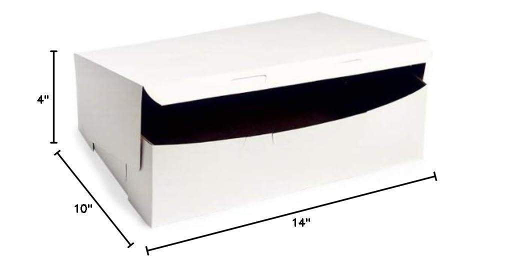 100-Pack White Bakery Boxes 14x10x4 Inches with Lock Corner - Perfect for Cupcakes, Cookies, and Pastry Storage - Bulk Bakery Packaging for Home & Commercial Use