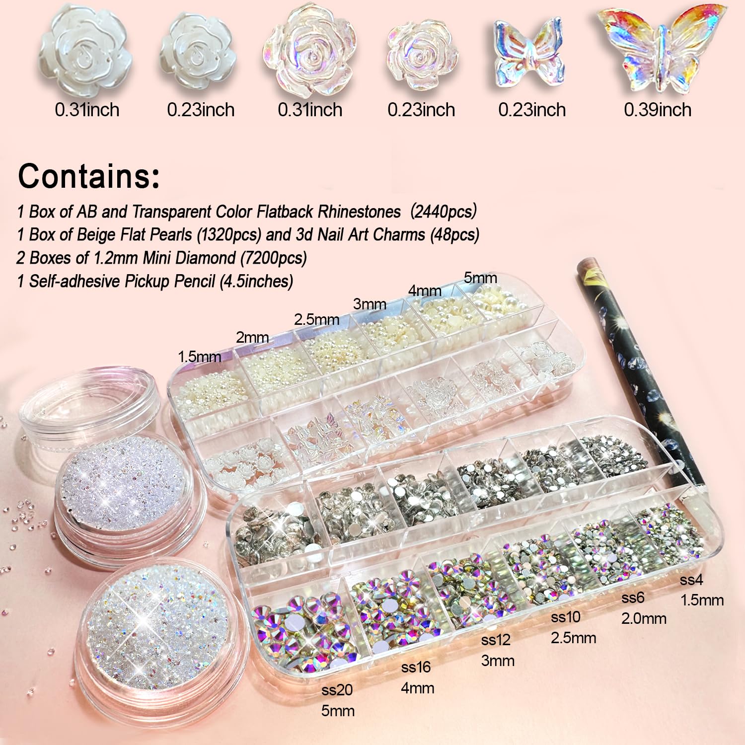 11000 PCS Nail Rhinestones and Pearls Kit - 4 Boxes of 3D Nail Gems, Crystals & Charms for Nail Art with Wax Pencil | Perfect for DIY Manicures, Salon Nail Designs, and Wedding Nail Decorations