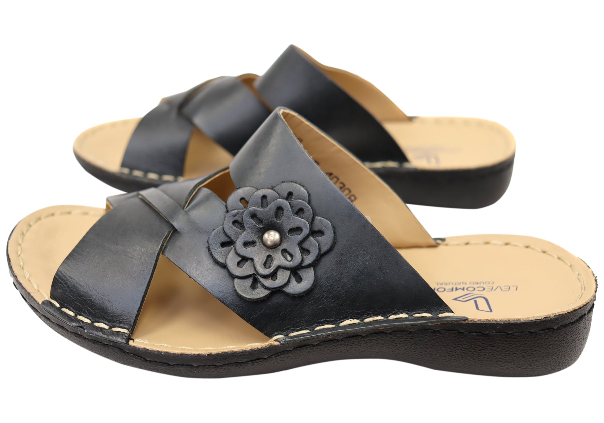 Levecomfort Debra Women's Brazilian Comfortable Leather Slides Sandals - Soft & Supportive for Casual Wear, Beach, and Home Use