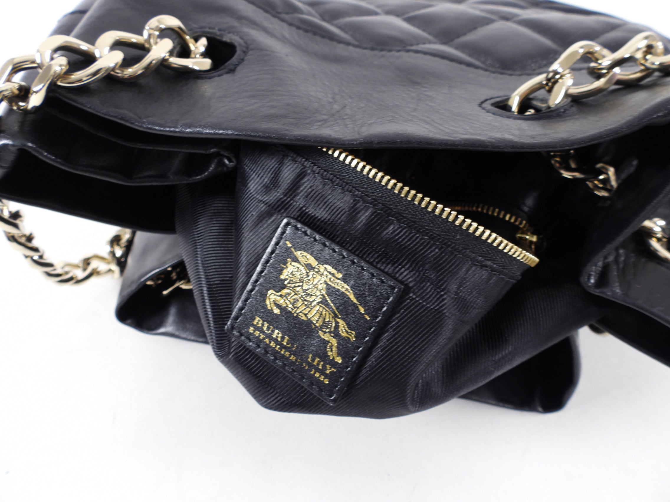 Burberry Black Leather Quilted Drawstring Chain Bucket Bag for Women | Luxury Designer Handbag for Everyday Use, Work & Special Occasions