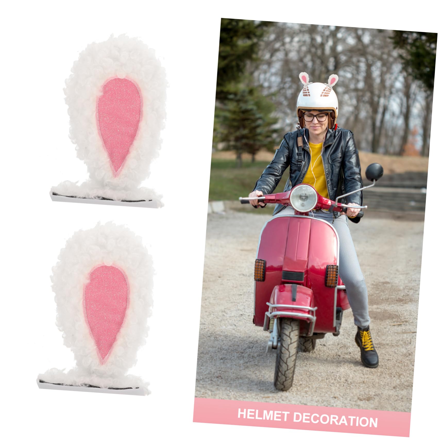 Soft Plush Cat Ears Helmet Accessories - 1 Pair White Faux Wool Ears for Ski, Motorcycle & Bike Helmets | Cute Cycling Gear for Women & Girls | Perfect for Costume Parties & Winter Sports