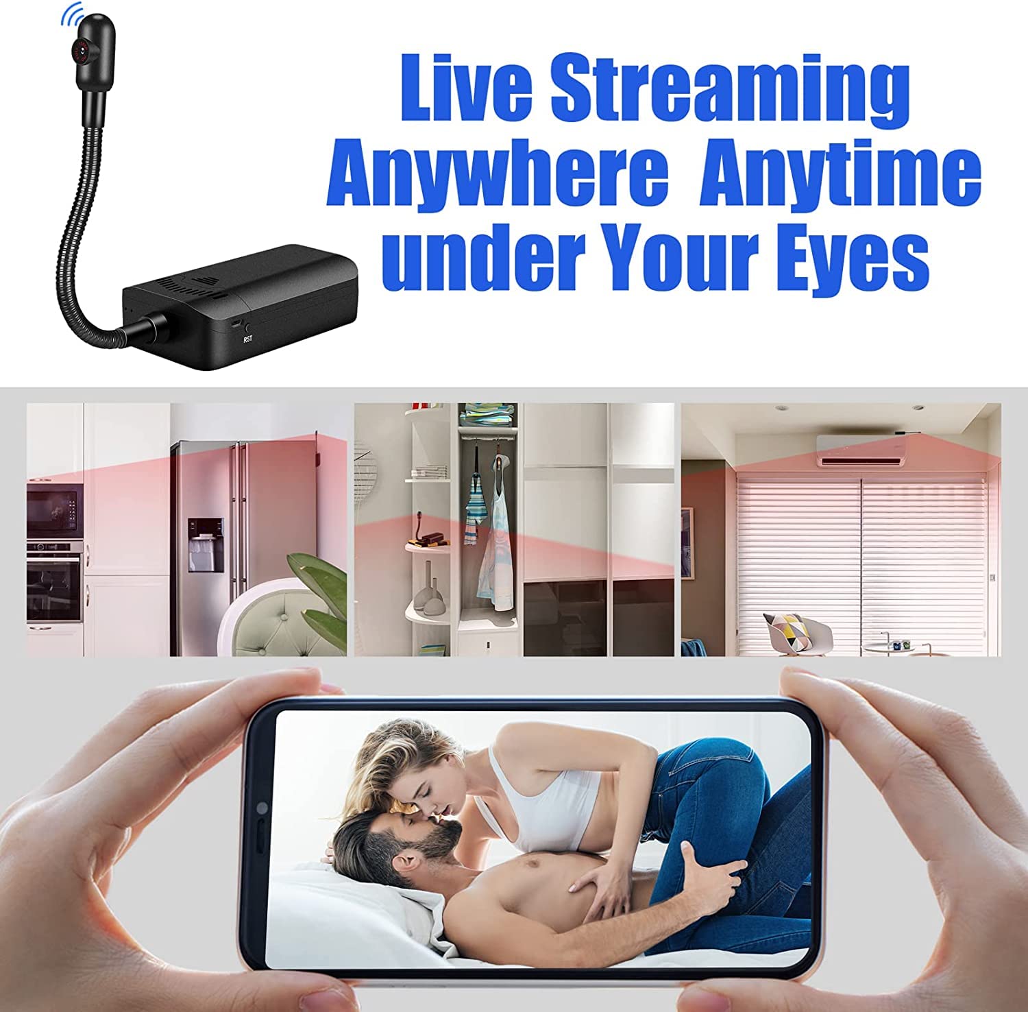 TECHNOVIEW Spy 4K WiFi Hidden Camera - Wireless Security Camera with 12-Hour Battery, Flexible Neck & Motion Detection for Home & Office Surveillance | Perfect for Baby Monitoring, Pet Watching & Indoor Security