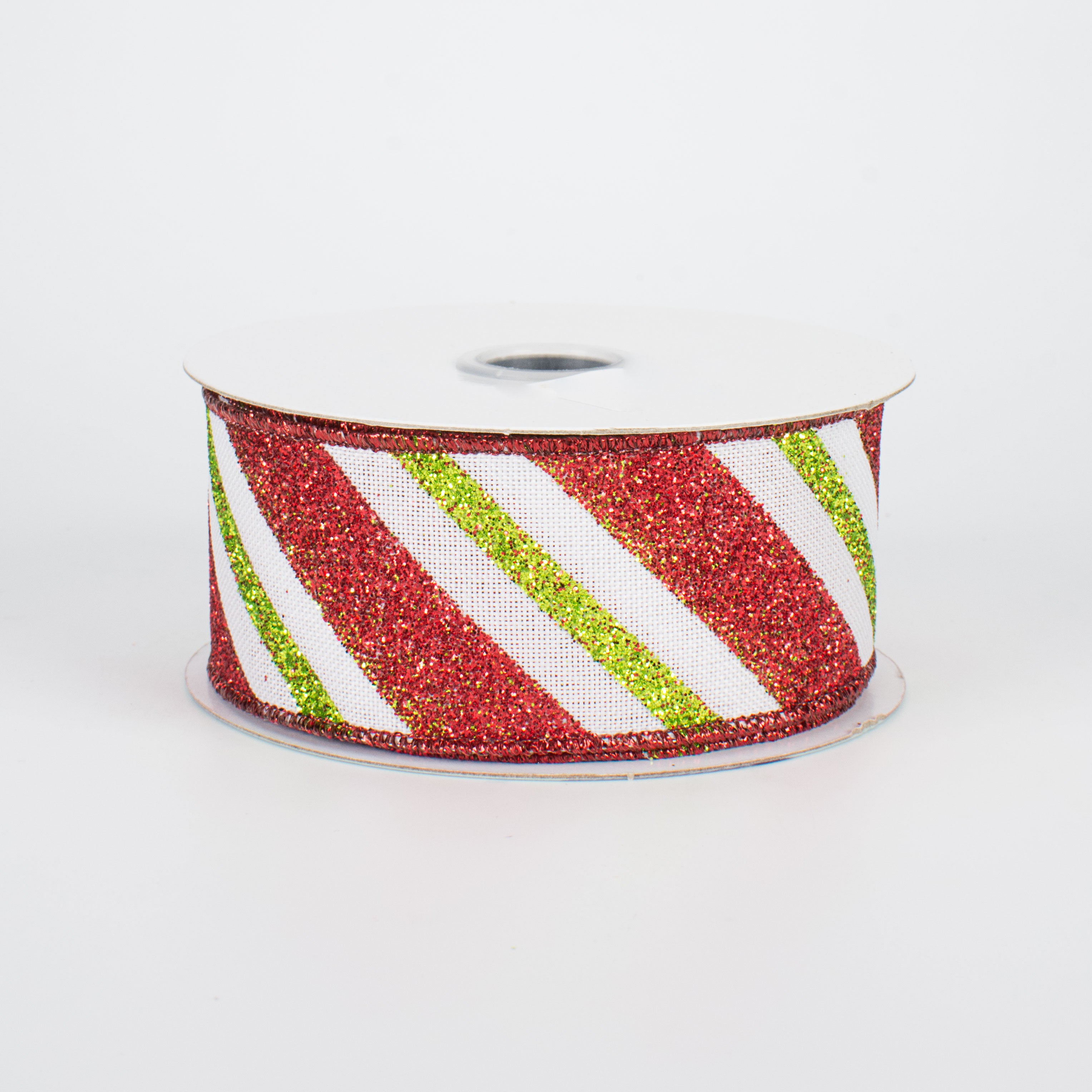 1.5 Inch Diagonal Glitter Stripe Ribbon - Lime Green & Red (10 Yards) for Gift Wrapping, Party Decorations, DIY Crafts, and Scrapbooking