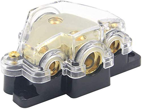 3 Way Power Distribution Block - 0/2/4 AWG Input, 4/8 AWG Output - Car Audio Stereo Amplifier Splitter Connector (1 Input 3 Output) 2 Pack - Perfect for Car Audio Systems, RV & Marine Power Distribution