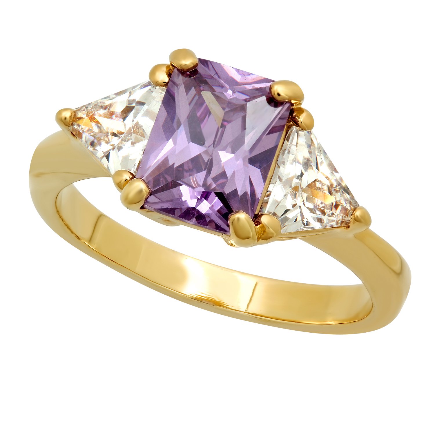 Gold Plated Emerald-Cut CZ Ring - Elegant Light Lavender Jewelry for Parties & Gifts