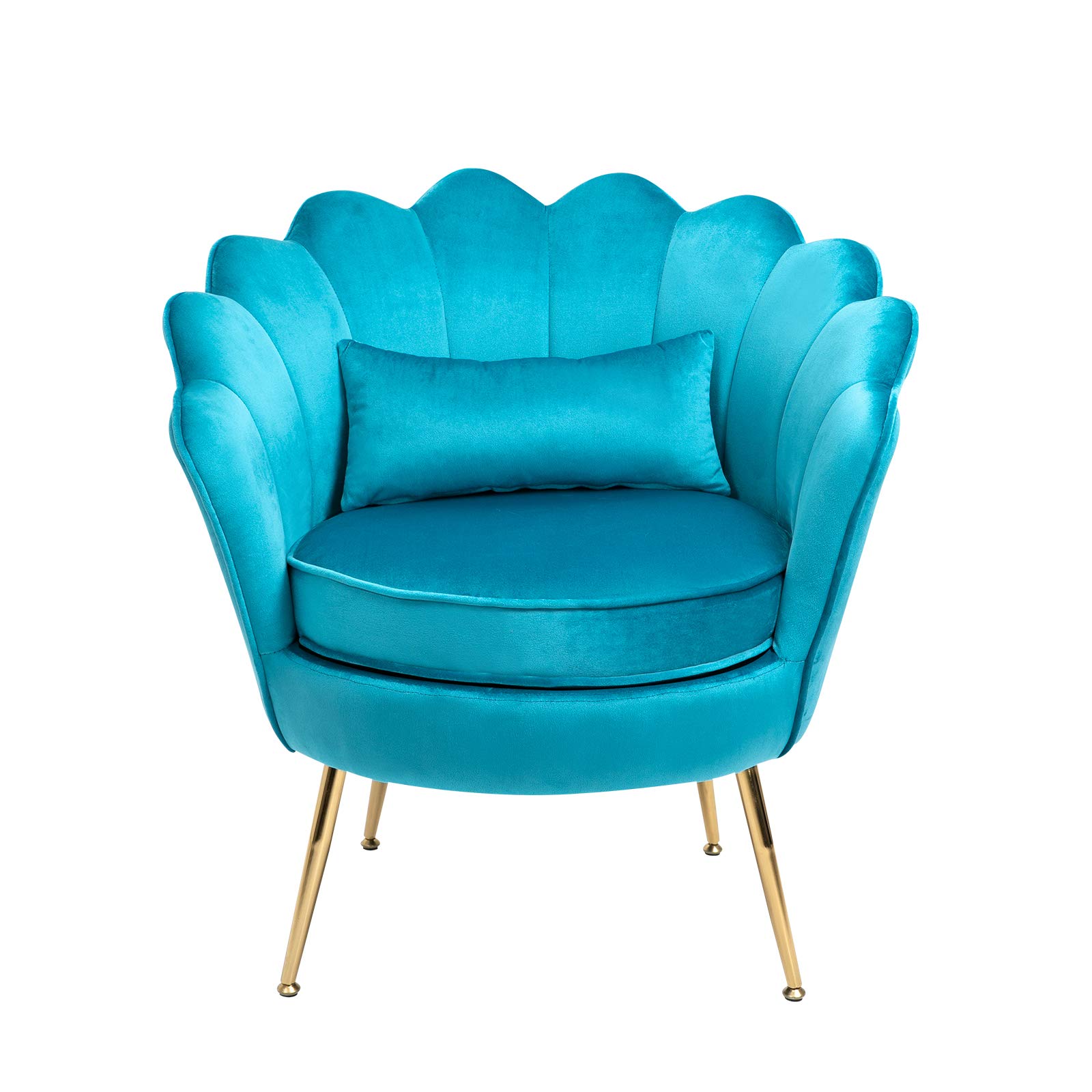 Velvet Accent Chair with Golden Metal Legs - Modern Upholstered Armchair for Bedroom, Living Room & Vanity | Comfy Dining & Makeup Chair, No Wheels | Perfect for Home Decor, Relaxing & Dressing Areas (Azure)
