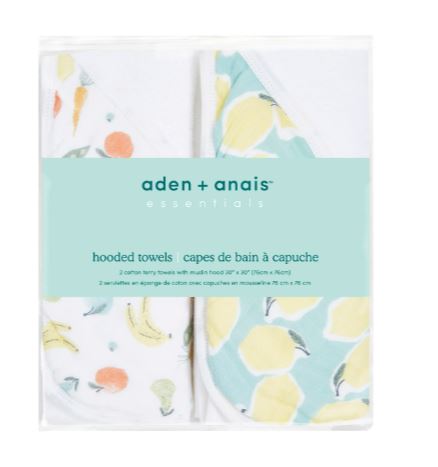 Aden & Anais Hooded Baby Towel Set - 2 Pack Soft Absorbent 76x76cm (30x30in) for Newborns & Toddlers - Perfect for Bath Time, Swimming & Beach Outings