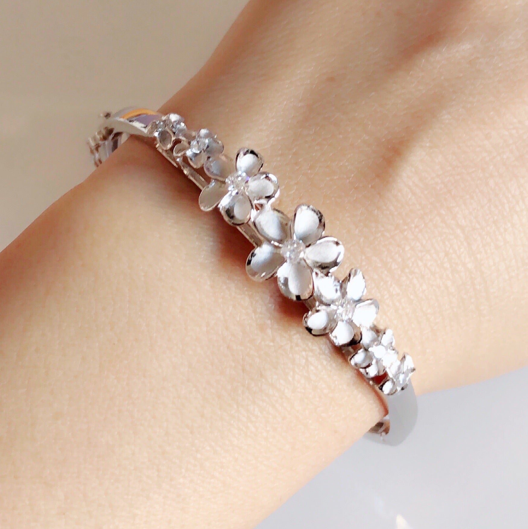Plumeria Hinged Bangle Bracelet for Women - Adjustable Floral Design Jewelry Gift (B400) | Perfect for Weddings, Parties & Everyday Wear