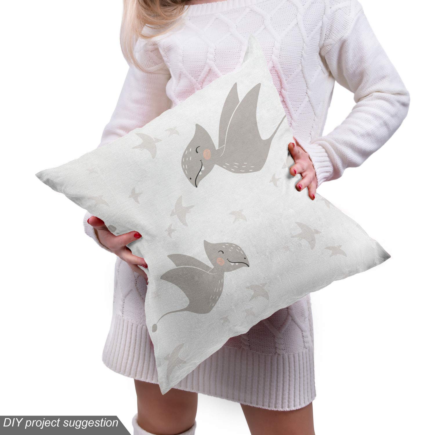 Ambesonne Cartoon Flying Dinosaurs Pterodactyls Print Fabric by The Yard - 10 Yards White Pale Taupe Decorative Cotton Material for Upholstery, DIY Crafts, Home Decor & Nursery Accents - Perfect for Curtains, Pillows, Tablecloths & Kids Room Decorations