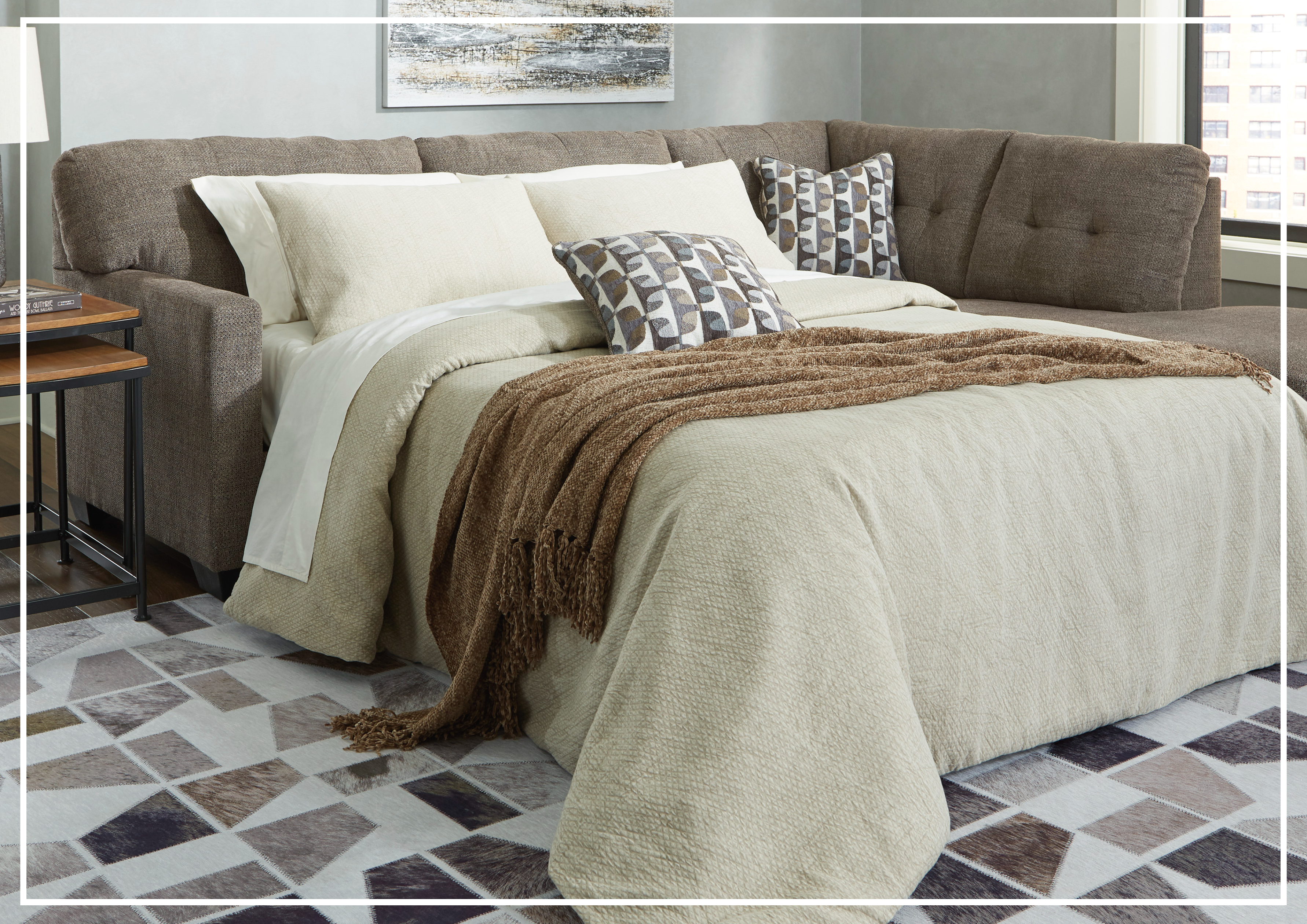Gio Italia Marston Fabric 2-Piece Sleeper Sectional Sofa with Chaise Lounge | Light & Dark Color Options | Perfect for Small Spaces & Guest Rooms
