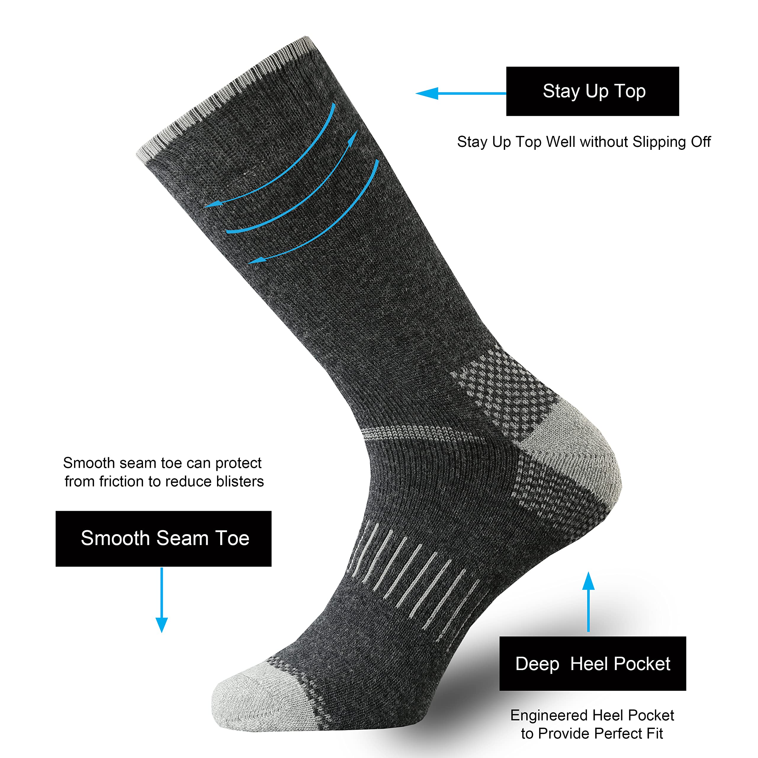 ONKE Merino Wool Cushion Crew Socks for Men - Moisture Wicking, Breathable & Soft Hiking Socks for Outdoor Activities, Running, and Daily Wear - Warm & Comfortable Performance Socks for Cold Weather