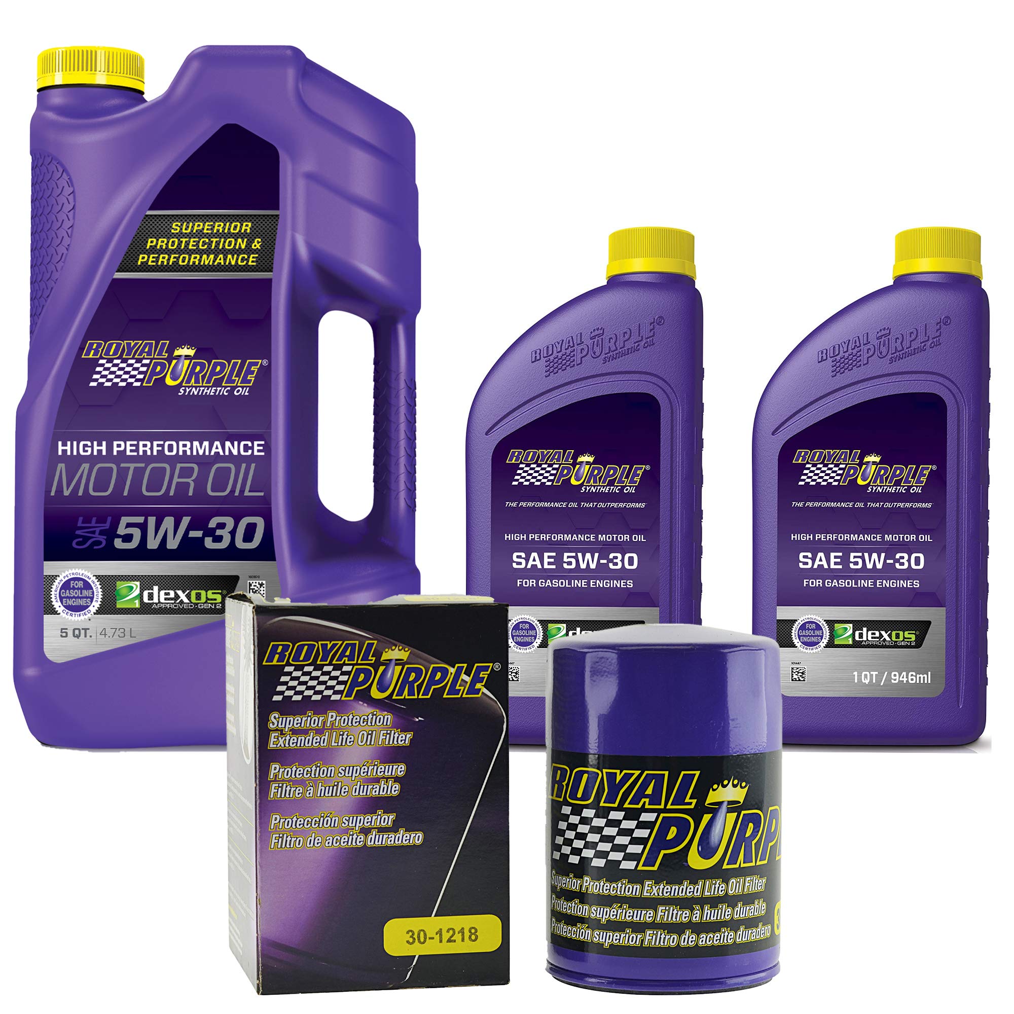 Royal Purple SAE 5W-30 Full Synthetic Motor Oil - 7 Quarts with Extended Life Premium Oil Filter (12185W307QT) | High Performance Engine Protection for Cars, Trucks & SUVs