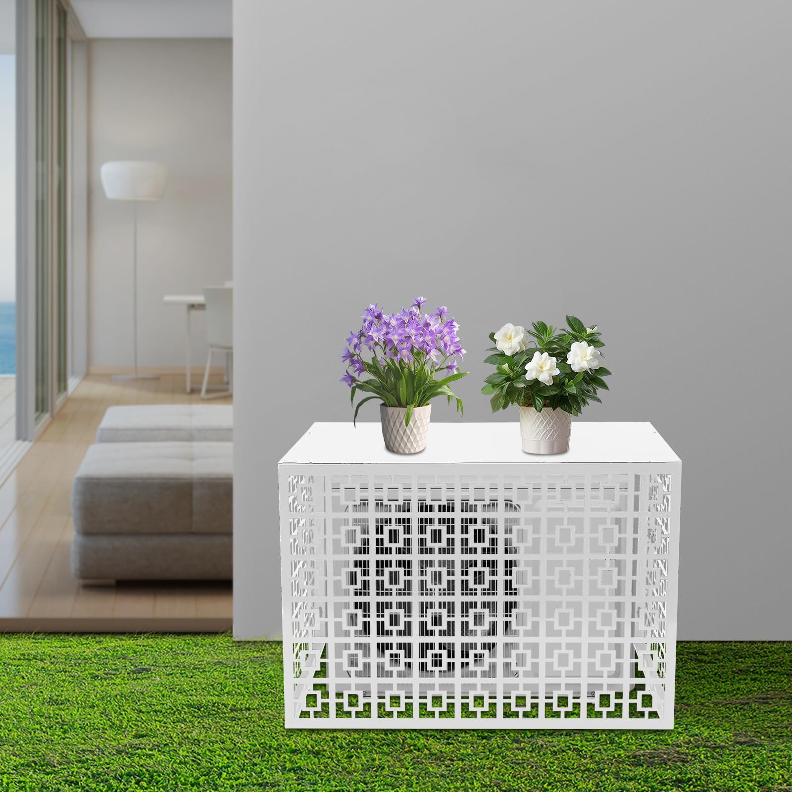 Free Standing White Metal Air Conditioner Privacy Fence Screen for Outdoor AC Units - 43.3” x 21.6” x 31.5” - Perfect for Enclosing Pool Equipment & Hiding 2-3 AC Units - Great for Backyard, Patio & Home Exterior Decoration