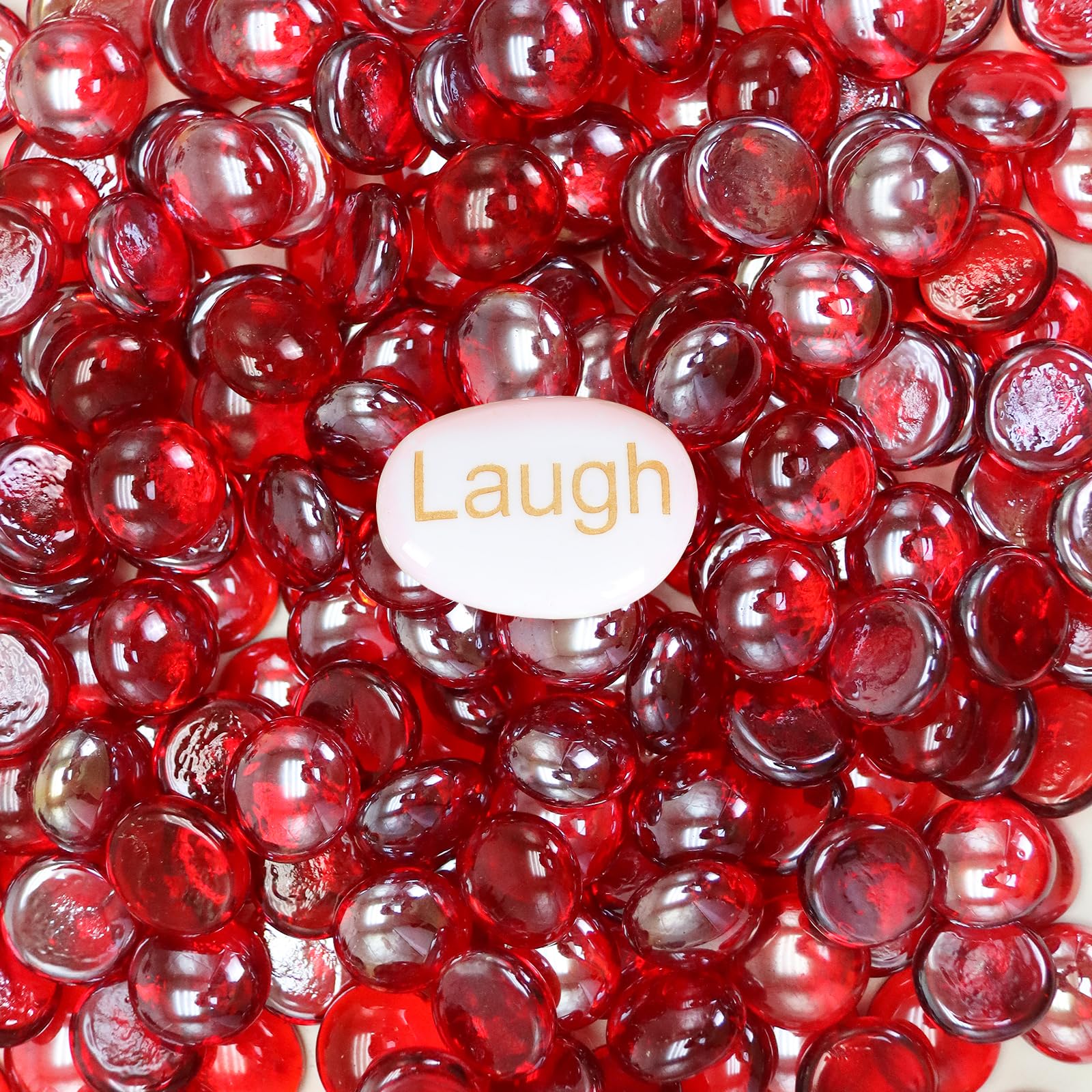 5LB Fire Glass Beads - Flat Glass Marbles for Fire Pit & Fireplace, Vase Filler, Aquariums, Hydroponics - Red Gems for Home Decor, Christmas DIY Crafts & Outdoor Entertaining