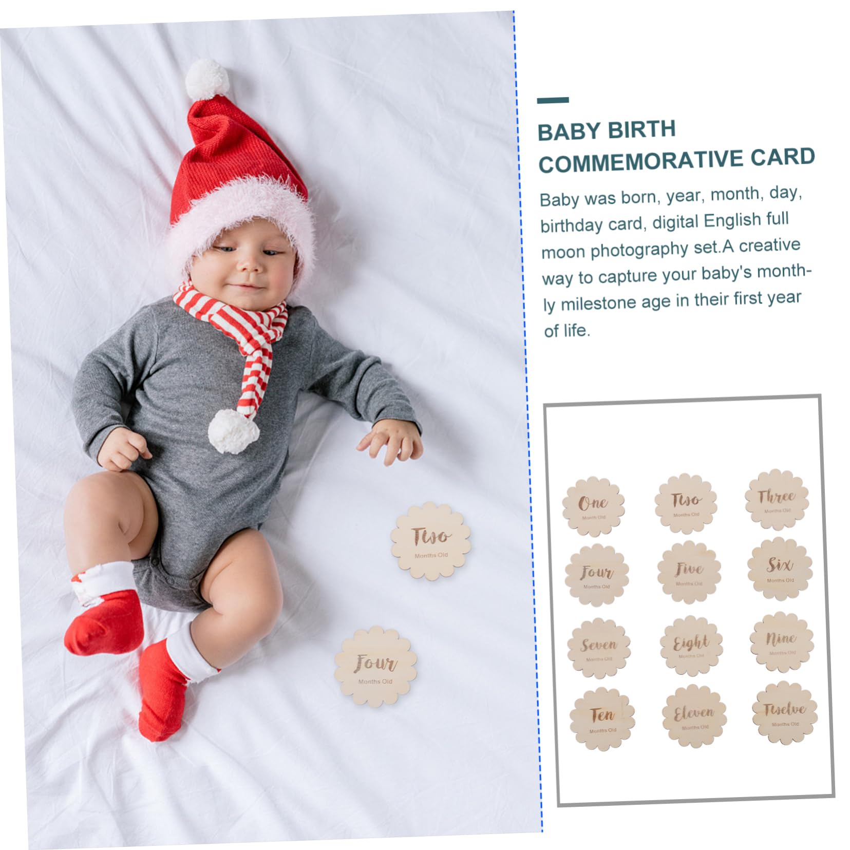 Totority 12Pcs Wooden Baby Full Month Commemorative Cards - Newborn Birth Month Keepsake for Birthday Celebrations, Baby Showers & Nursery Decor