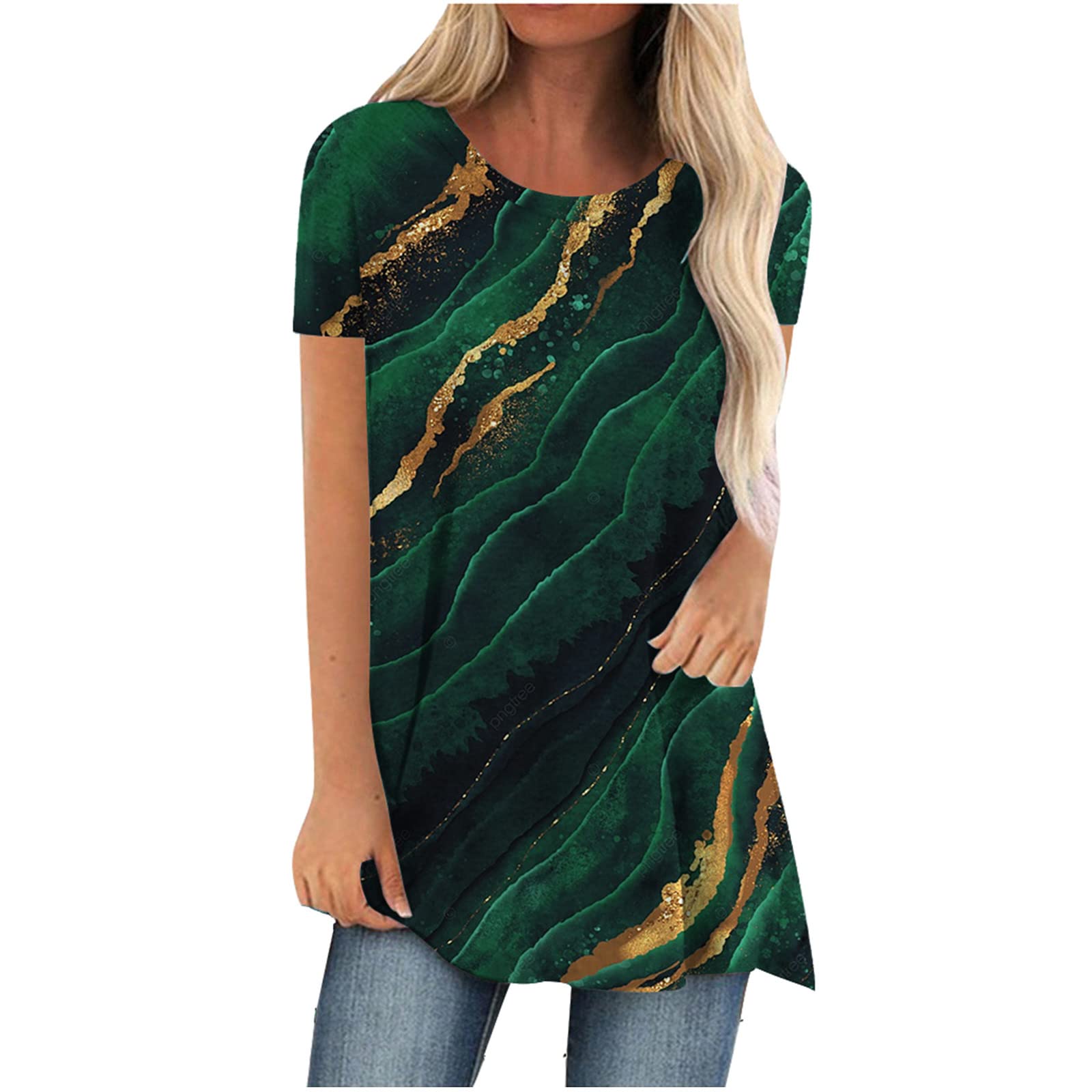 Women's Casual Short Sleeve T-Shirt - Summer Round Neck Printed Blouse Tee - Comfortable Activewear for Gym, Running & Daily Wear #1850