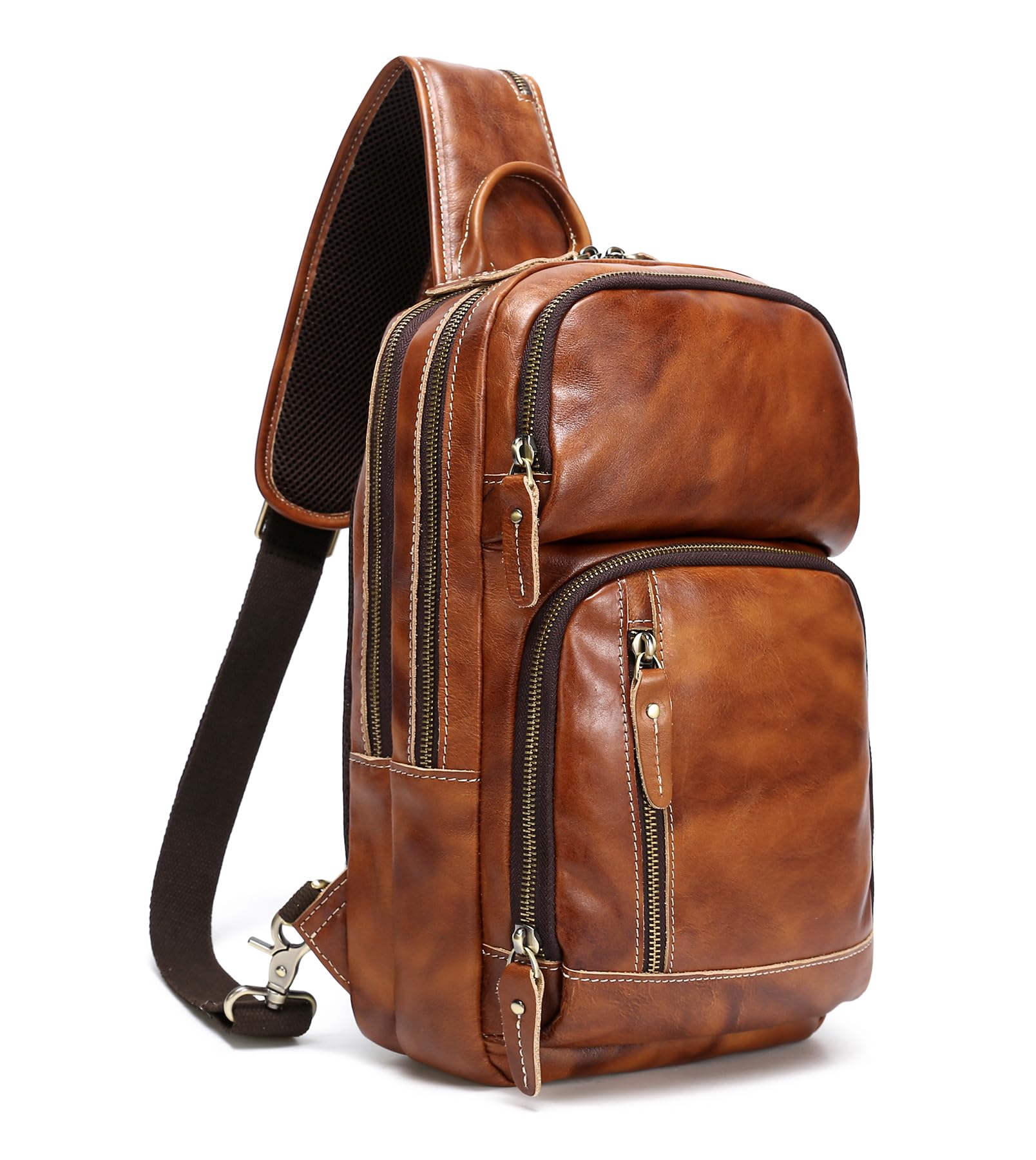 LANNSYNE Genuine Full Grain Leather Sling Bag for Men - Durable Crossbody Shoulder Bag Fits 12.9