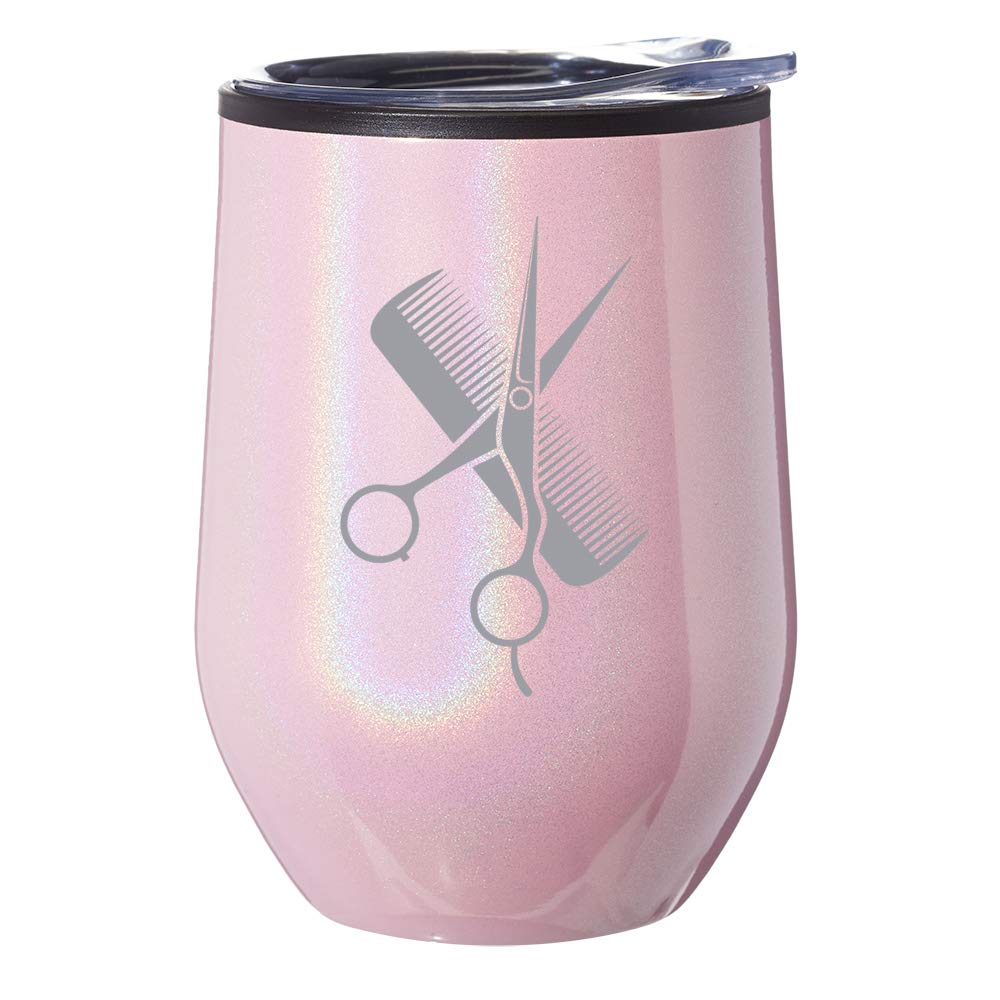 Stainless Steel Stemless Wine Tumbler & Coffee Travel Mug with Lid - 20oz Insulated Glass Cup for Hot/Cold Drinks, Pink Iridescent Glitter - Perfect for Home, Office, Travel & Outdoor Activities