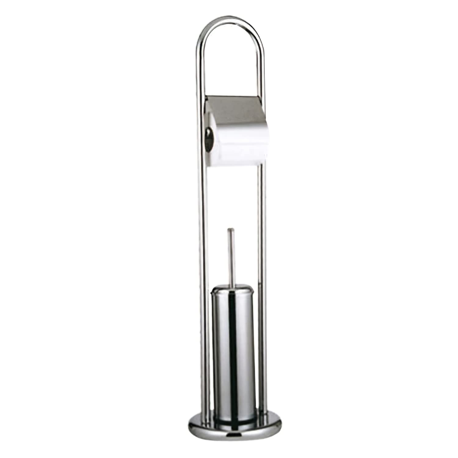 Stainless Steel Floor Roll Toilet Paper Holder with Toilet Brush Stand - Bathroom Storage Organizer for Home, Office, and RV Use
