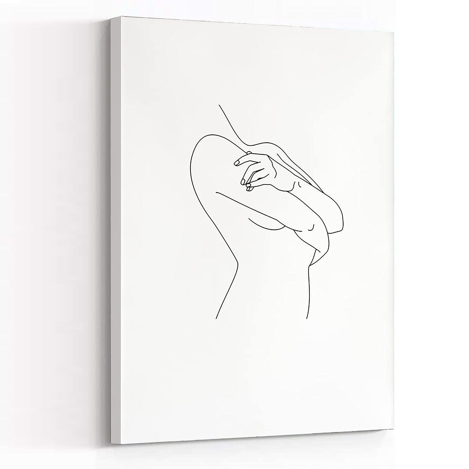 Modern Abstract Nude Figure Line Drawing Canvas Wall Art - 12x18 Inch Framed Bathroom Decor, Minimalist Body Language Art Print for Home & Office Decor | Perfect for Contemporary Spaces, Bedrooms & Gallery Walls