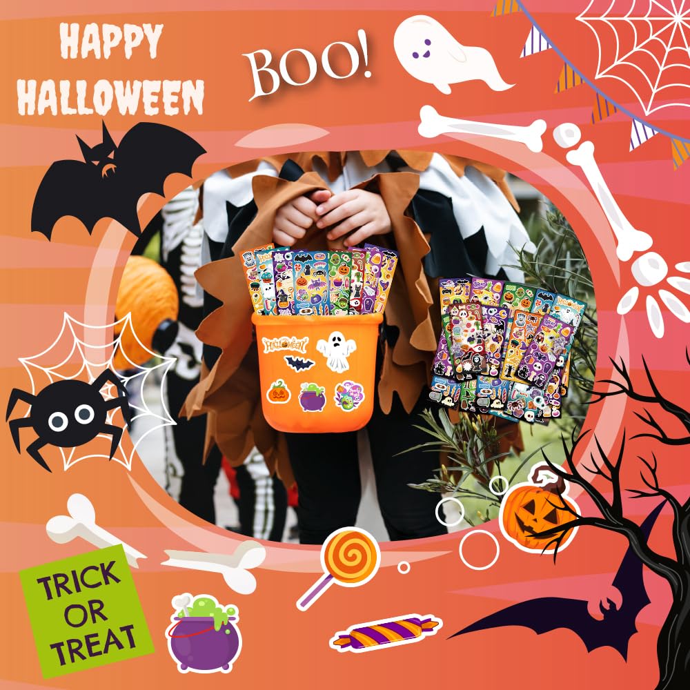 40 Sheets Cute Halloween Stickers - 800+ Fun Halloween Stickers for Kids, Halloween Party Favors & Crafts, Kids Halloween Games & Decorations - Perfect for Halloween Parties, DIY Projects, Scrapbooking & Home Decor