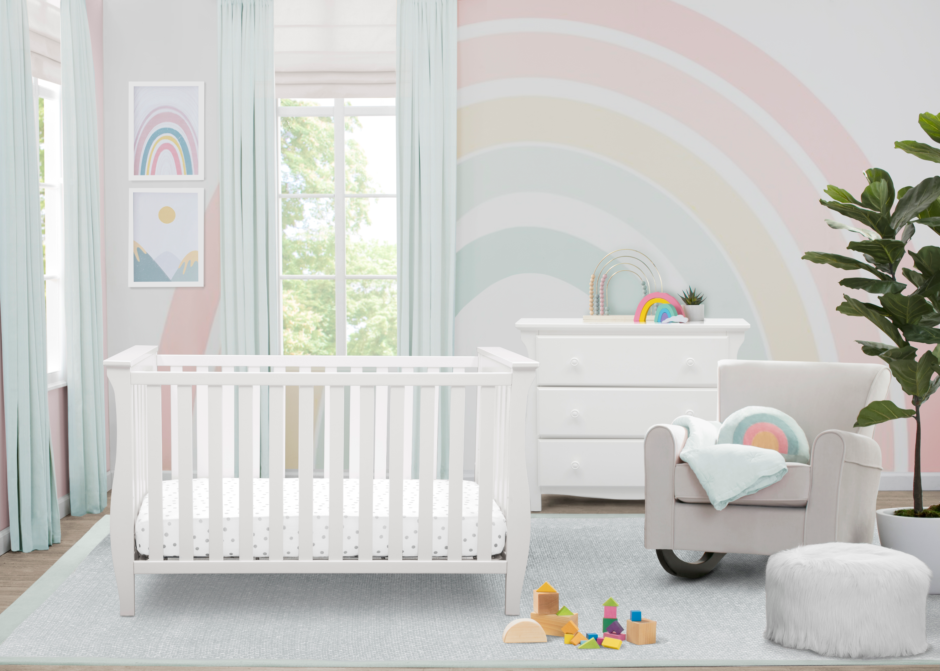 Lancaster 3-in-1 Convertible Baby Crib - White Nursery Furniture for Newborn to Toddler | Perfect for Modern Nurseries & Daycare Centers