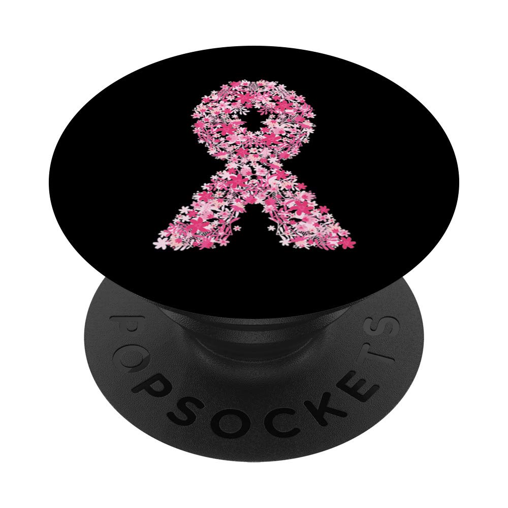 Pink Ribbon Floral PopSocket - Breast Cancer Awareness Swappable Grip for iPhone, Samsung & Tablets - Perfect Gift for Survivors, Supporters & Charity Events
