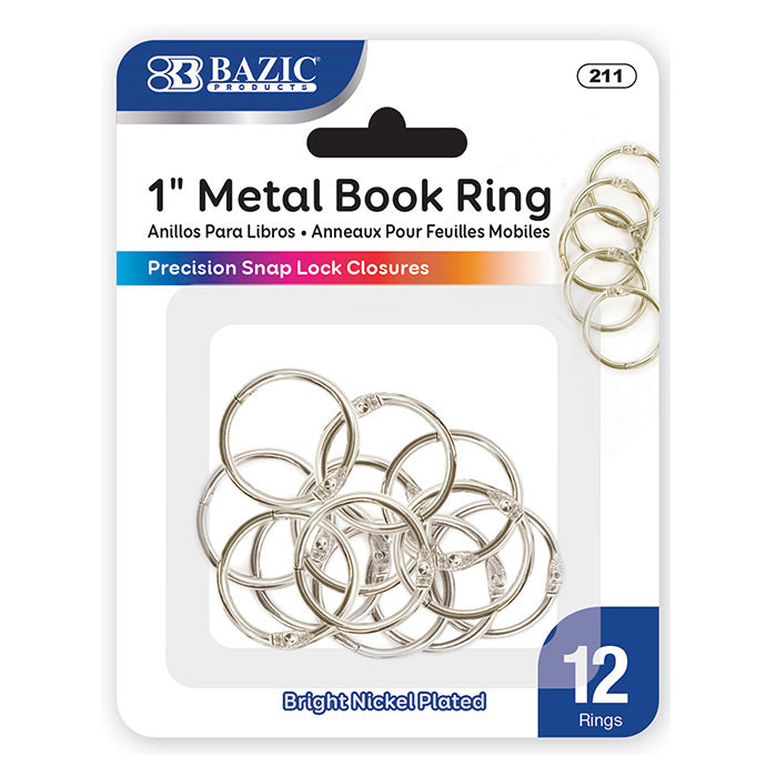 BAZIC 1 Inch Metal Book Rings - 12 Pack - Silver Binder Rings for School, Office & Craft Projects - Organize Reports, Presentations & DIY Scrapbooks