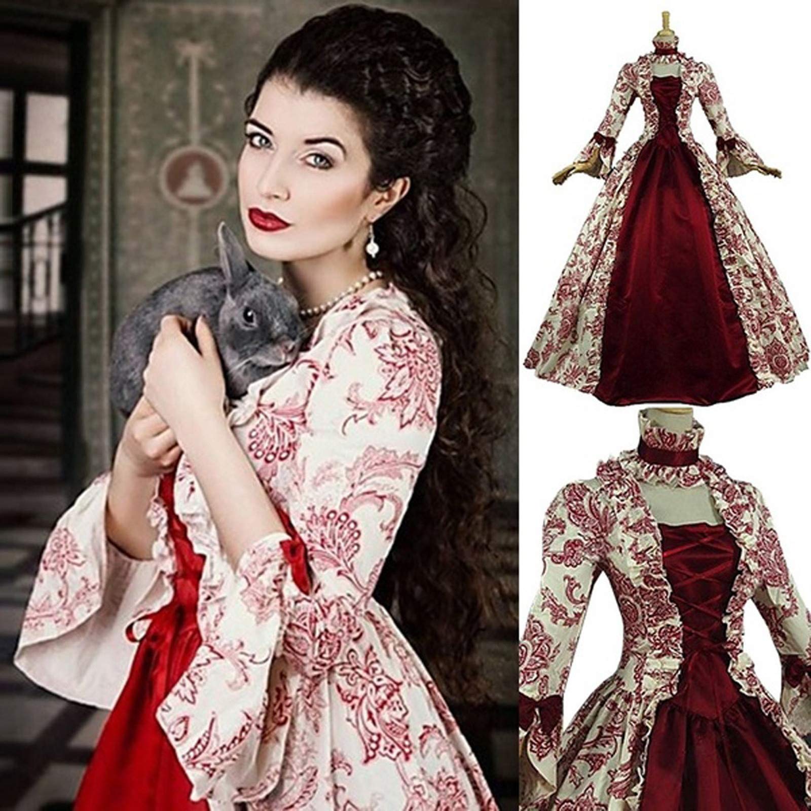 Women's Renaissance Princess Dress - Lace Flared Sleeve Medieval Costume Victorian Gown | Perfect for Cosplay, Halloween, Renaissance Fairs & Themed Parties