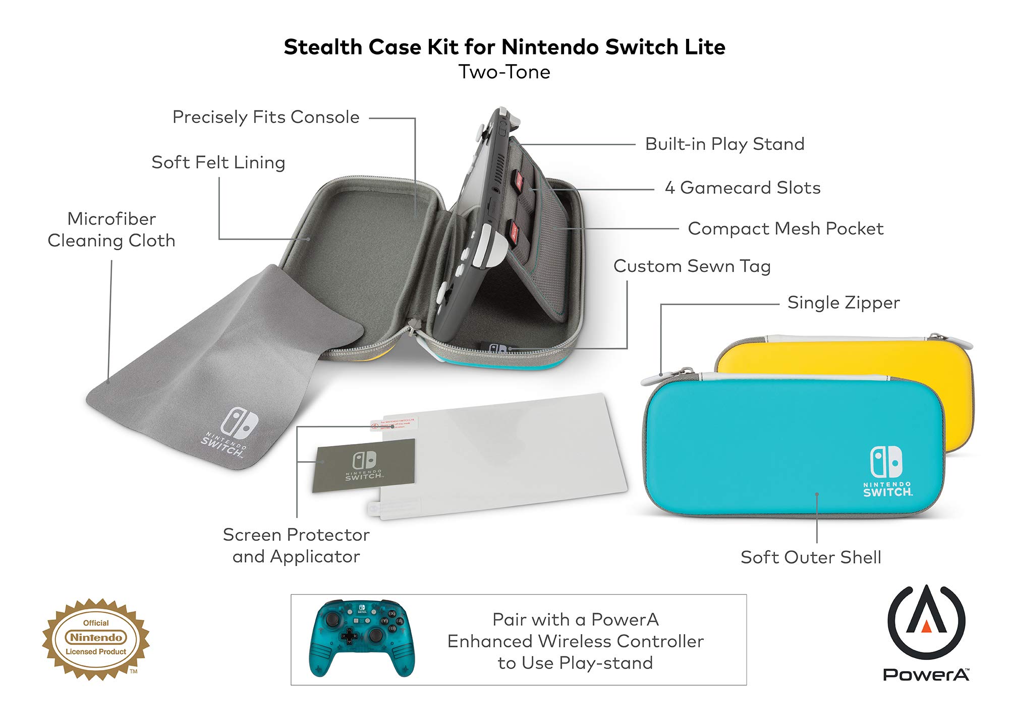 PowerA Stealth Case Kit for Nintendo Switch Lite - Protective Cover with Two-Tone Design | Durable Travel Case for Nintendo Switch Lite Gaming Console | Perfect for On-the-Go Gaming and Storage Protection