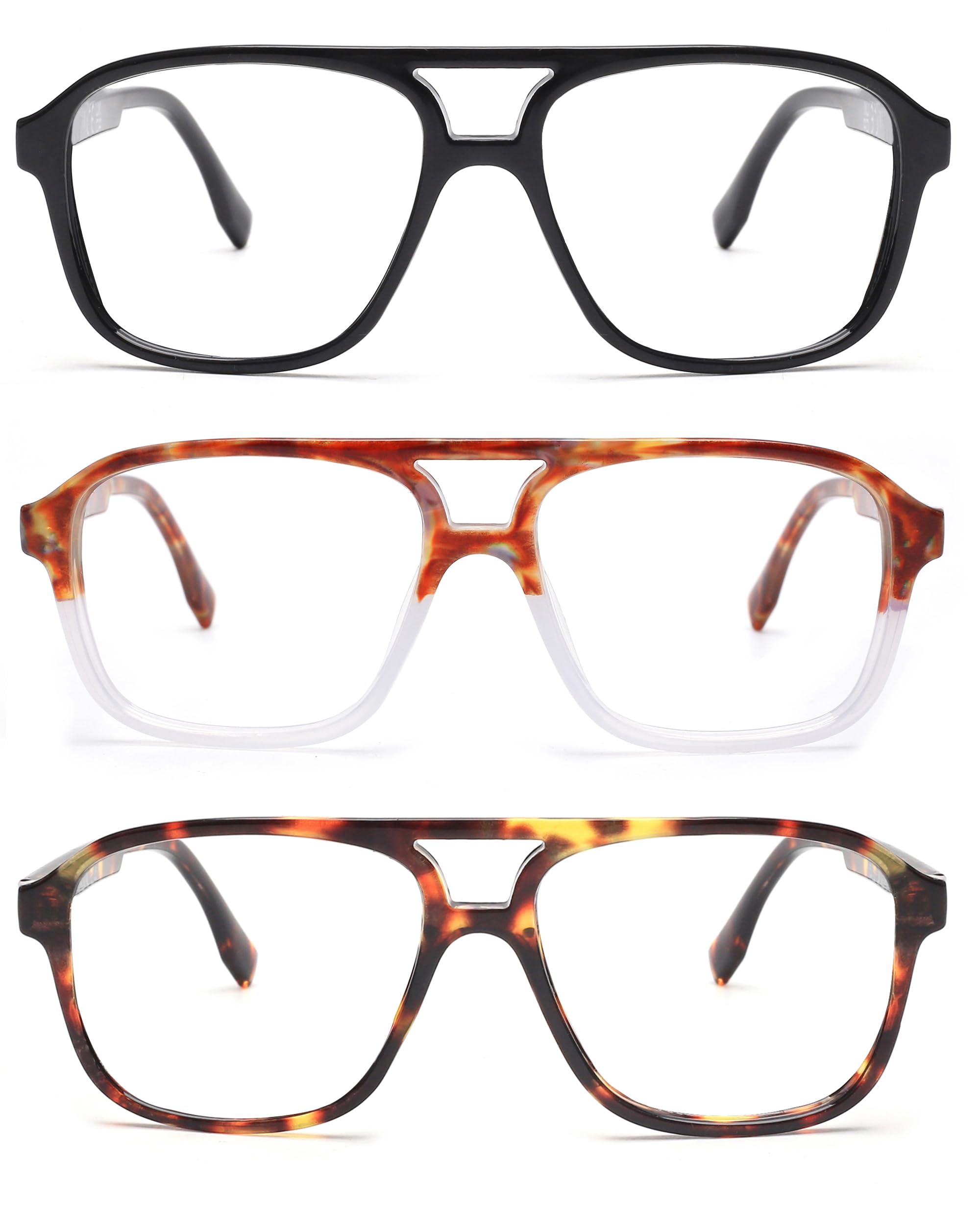 JM 3 Pack Oversized Aviator Reading Glasses for Women & Men - Retro Square Blue Light Blocking Computer Glasses for Reading, Working & Screen Use