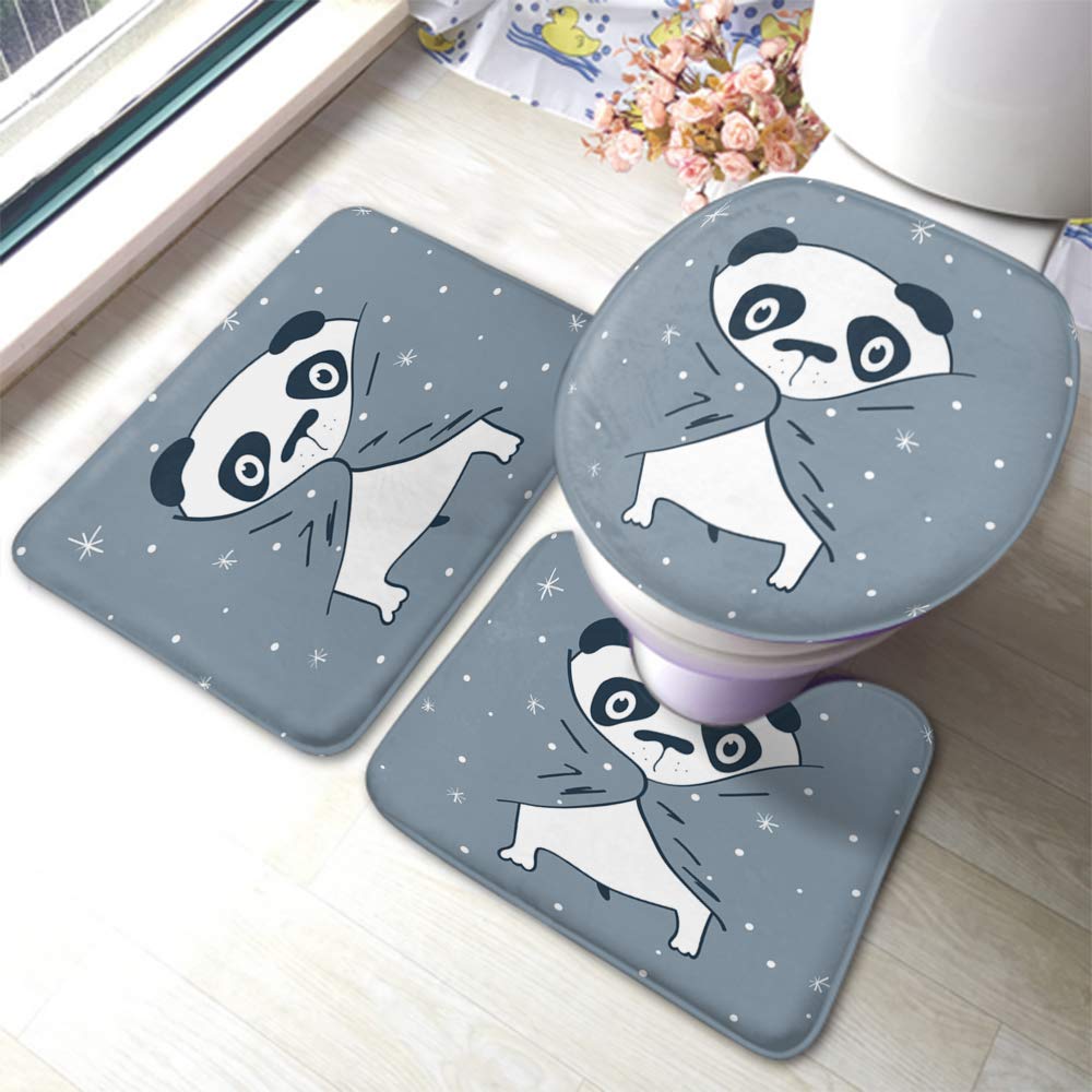 Cute Panda Bath Mat Set - 3 Piece Non-Slip Bathroom Rug with Winter Snowflake Design, Toilet Seat Cover & Anti-Skid Pad for Cozy Home Decor | Perfect for Kids' Bathroom, Nursery & Winter Themed Decor