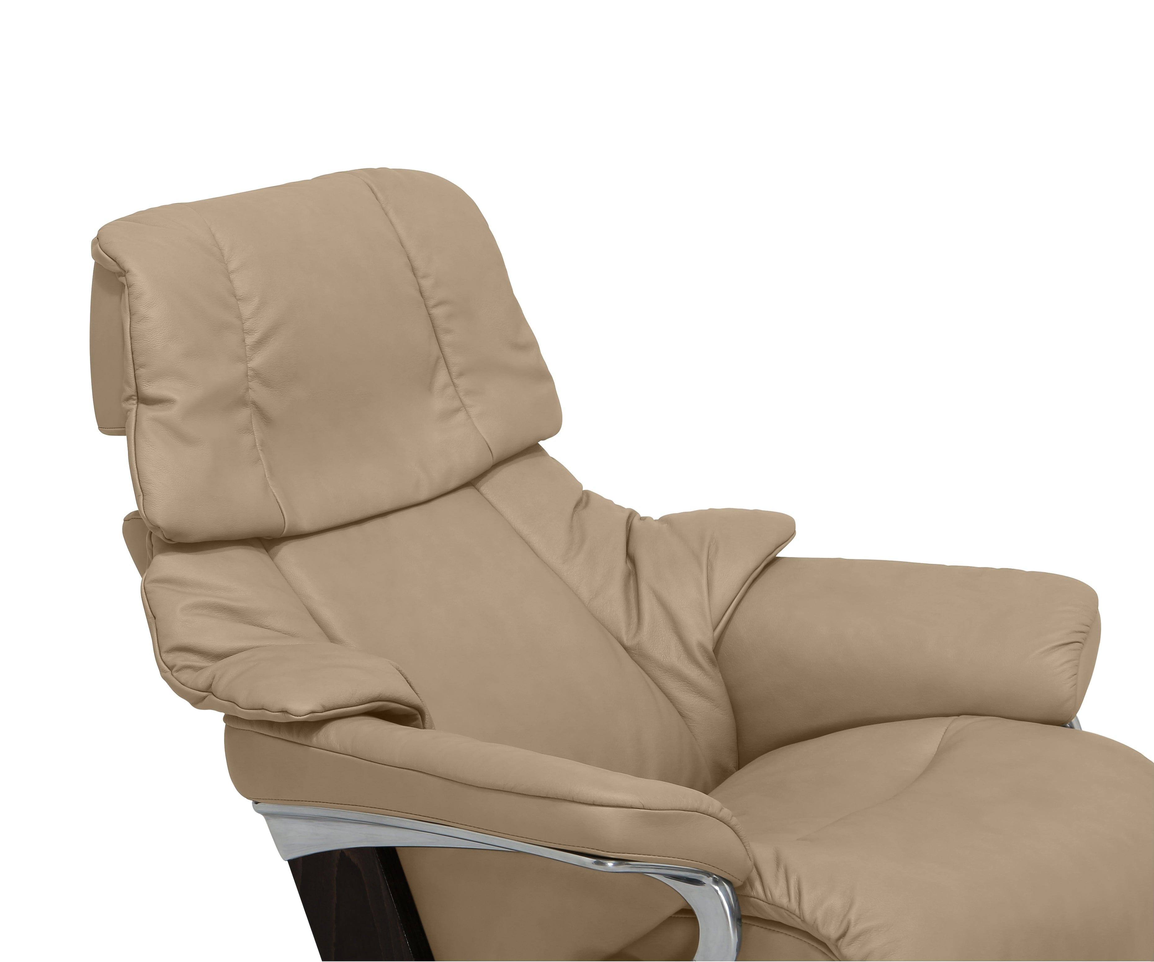 Stressless® Reno Recliner & Ottoman with Signature Base in Sand - Premium Leather Reclining Chair for Living Room, Home Theater & Office Relaxation