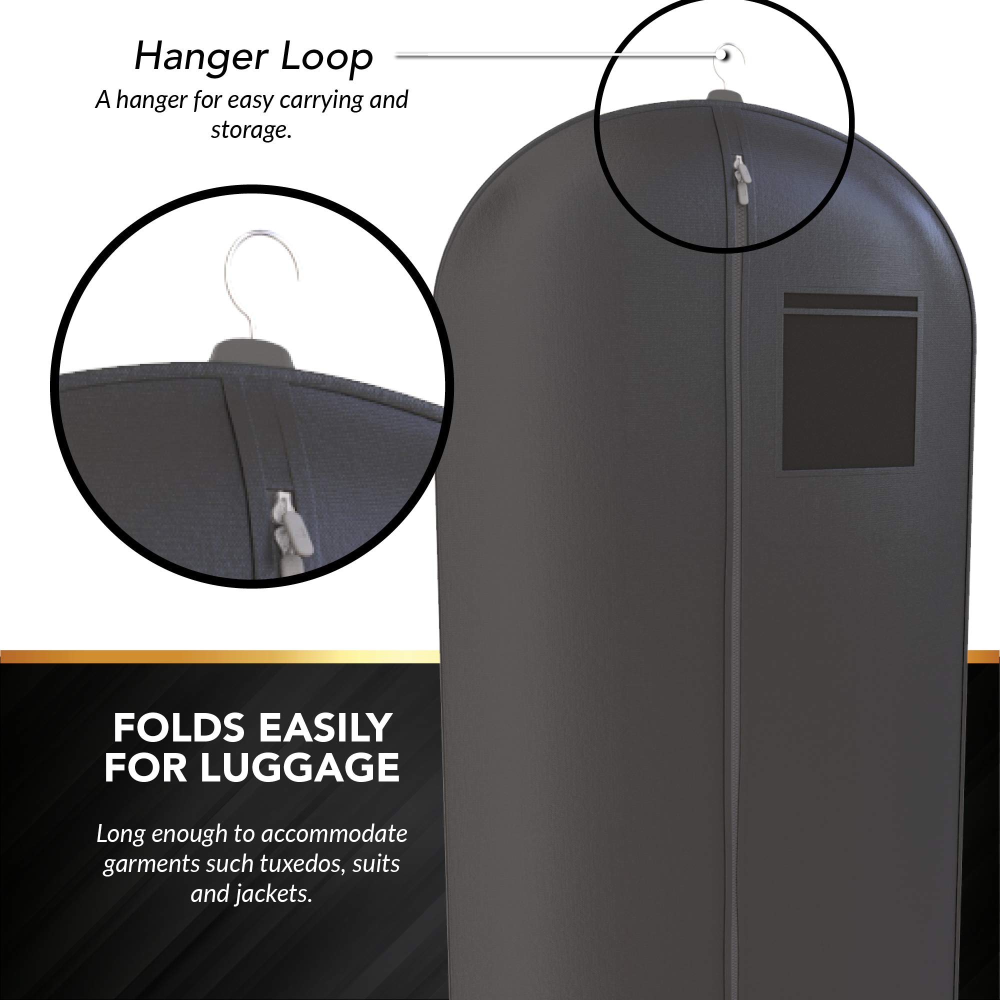 Premium Black Suit Garment Travel Bags with ID Tag Window - Heavy Duty & Lightweight 48