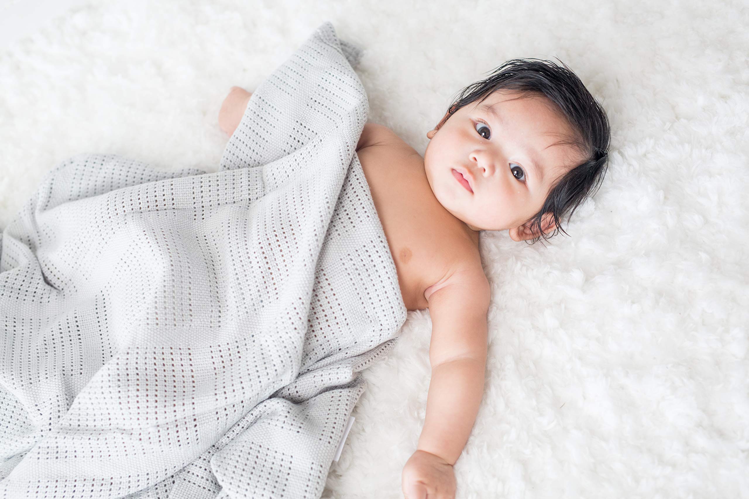 Lulujo Baby Blanket - Soft Grey Cellular Blanket for Nursery & Stroller