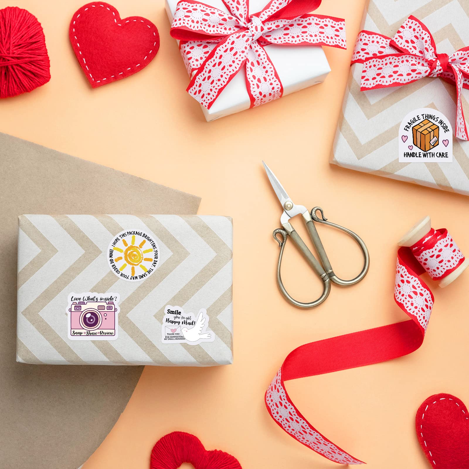 500 PCS Thank You Business Stickers - Small Package Labels, Cute Envelope Seals & Handle with Care Stickers - 4 Adorable Styles (1.77 Inch) - Perfect for Ecommerce Packaging, Mailers & Gift Wrapping