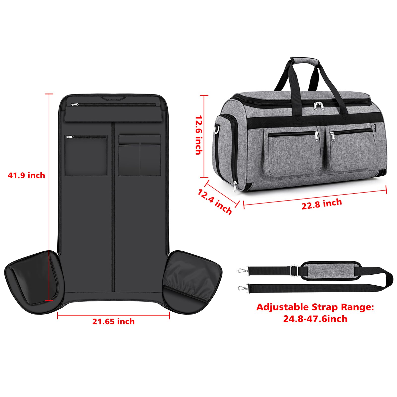 2-in-1 Convertible Travel Garment Duffel Bag - Large Carry On Hanging Suitcase & Weekender Bag for Men & Women | Perfect for Business Trips, Gym, Weekend Getaways & Air Travel