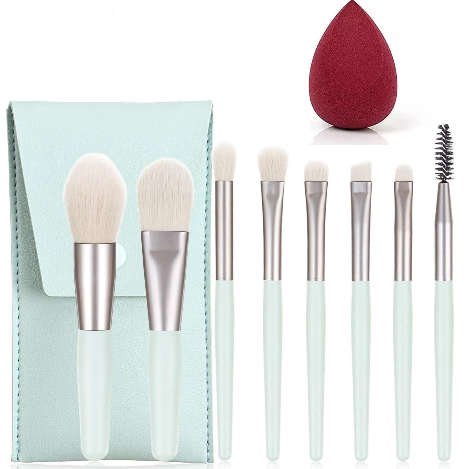 Beautiflame 8-Piece Makeup Brush Set with Sponge - Premium Synthetic Foundation, Powder, Blending, Concealer, Eyeshadow & Blush Brushes - Portable Cosmetic Kit with Organizer Bag (Sky Blue) - Perfect for Travel, Professional Makeup & Everyday Beauty Routine