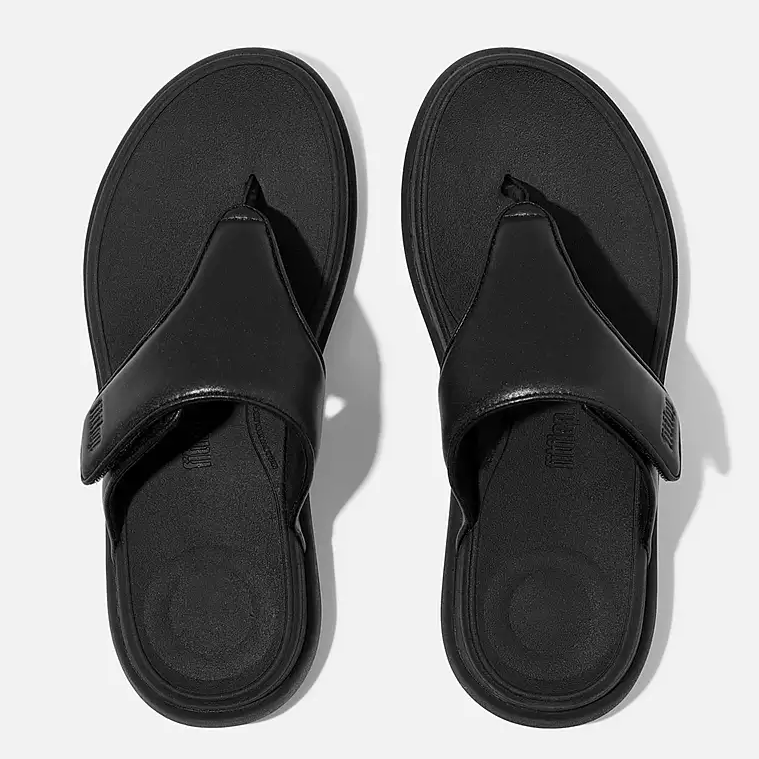 Fitflop Women's F Mode Go Adjustable Toe Post Sandal - All Black | Comfortable Walking Sandals for Women, Perfect for Beach, Vacation & Summer Outfits