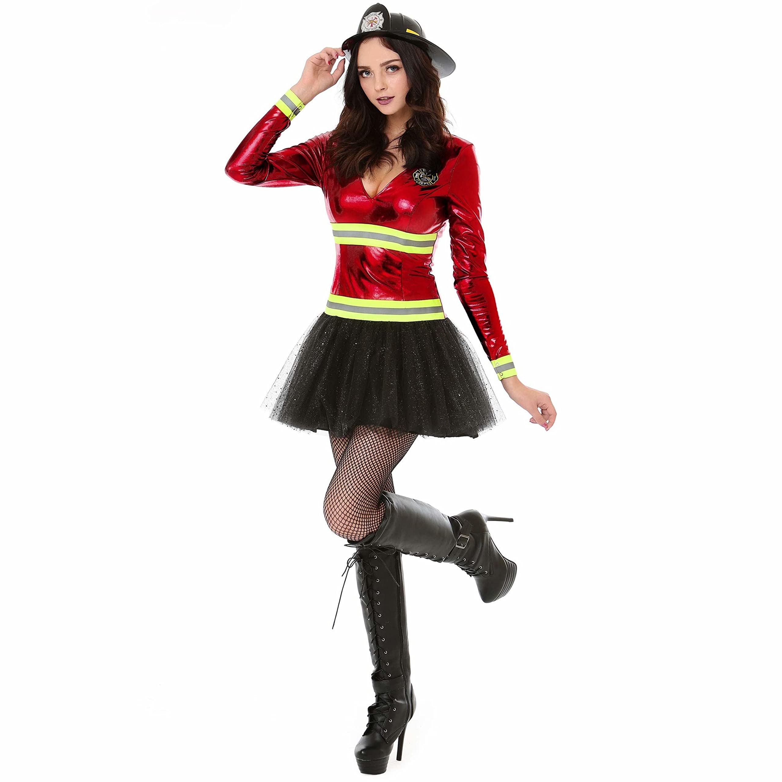 Firefighter Costume for Women - Halloween Dress & Hat for Parties