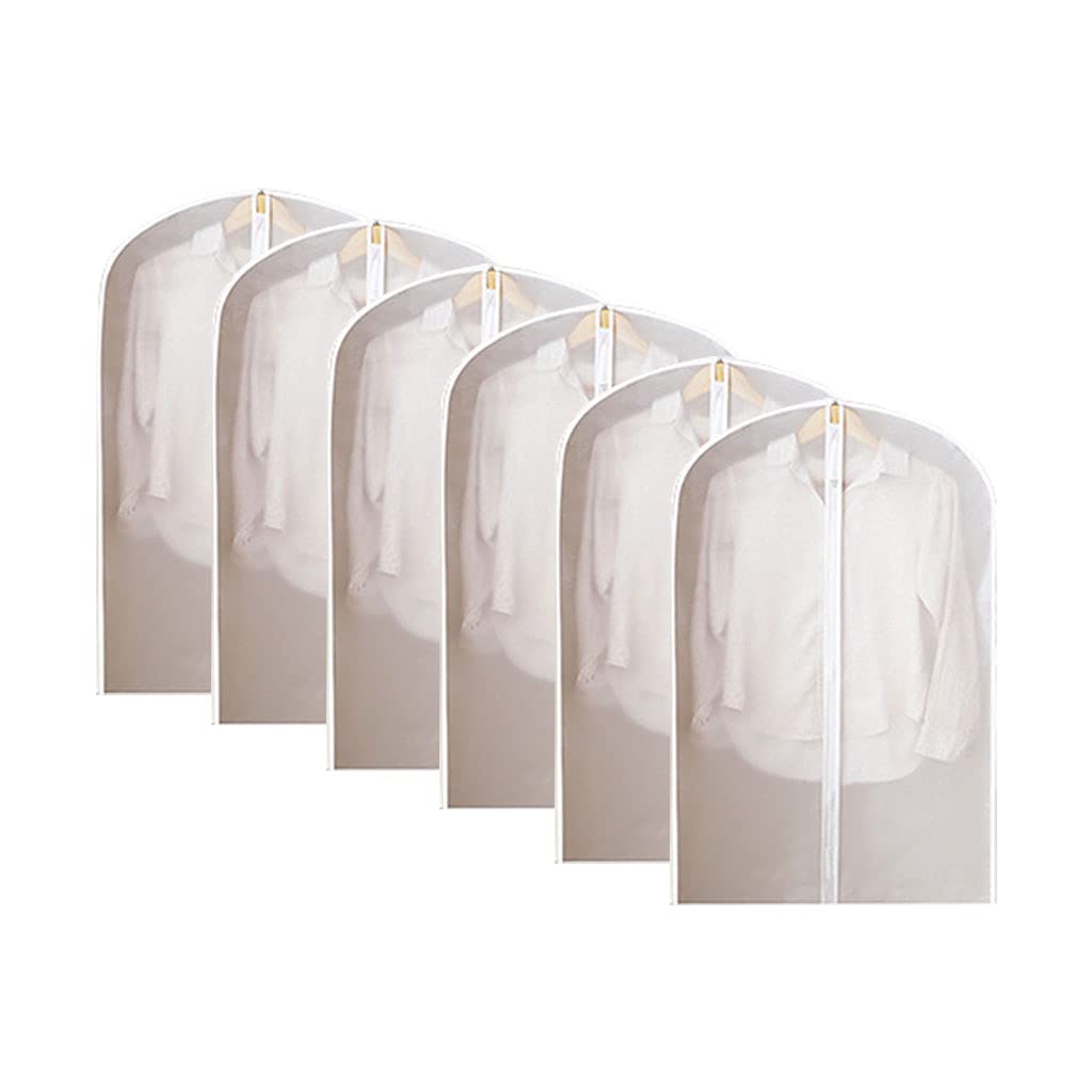 6-Piece Full Zipper Translucent Garment Bags - Waterproof Breathable Dustproof Hanging Clothes Cover Protector for Travel, Storage & Closet Organization