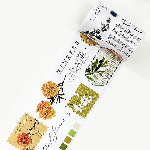 WT Season's Symphony Wide Washi Tape - Floral Decorative Paper Tape for Scrapbooking, Bullet Journaling & DIY Crafts | Vintage Watercolor Design | Perfect for Junk Journals, Planners & Home Decor