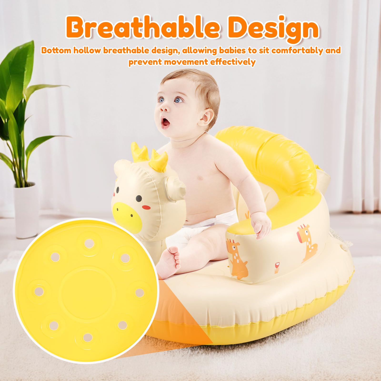 Inflatable Baby Seat for Babies - Portable Floor Sitting Chair with Built-In Air Pump for Home & Travel - Ideal for Playtime, Feeding, and Learning to Sit - Perfect Baby Gift for New Parents