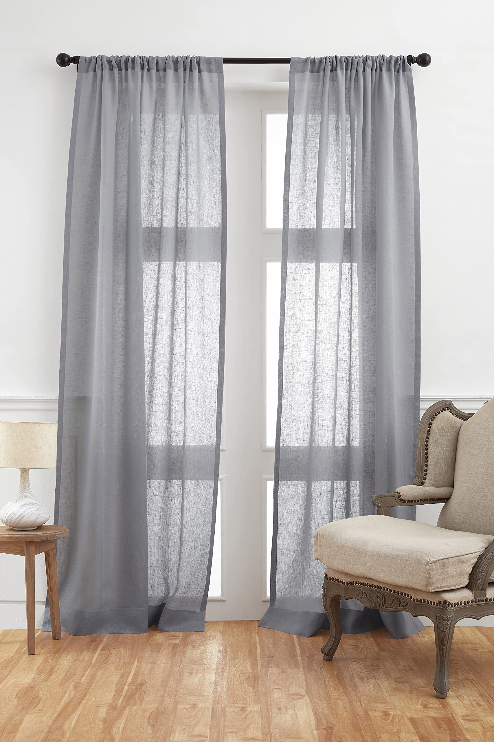Solino Home 100% Pure Flax Linen Sheer Curtains 52x120 Inches - Light Grey Light Filtering Window Drapes with Rod Pocket | European Style Linen Window Treatment for Living Room & Bedroom | Perfect for Soft Natural Lighting and Privacy