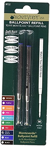 Monteverde USA Ballpoint Pen Refills for Montblanc Pens - Medium Point, Soft Roll, Blue/Black Ink (2-Pack) | Smooth Writing Replacement Refills for Office, School & Professional Use