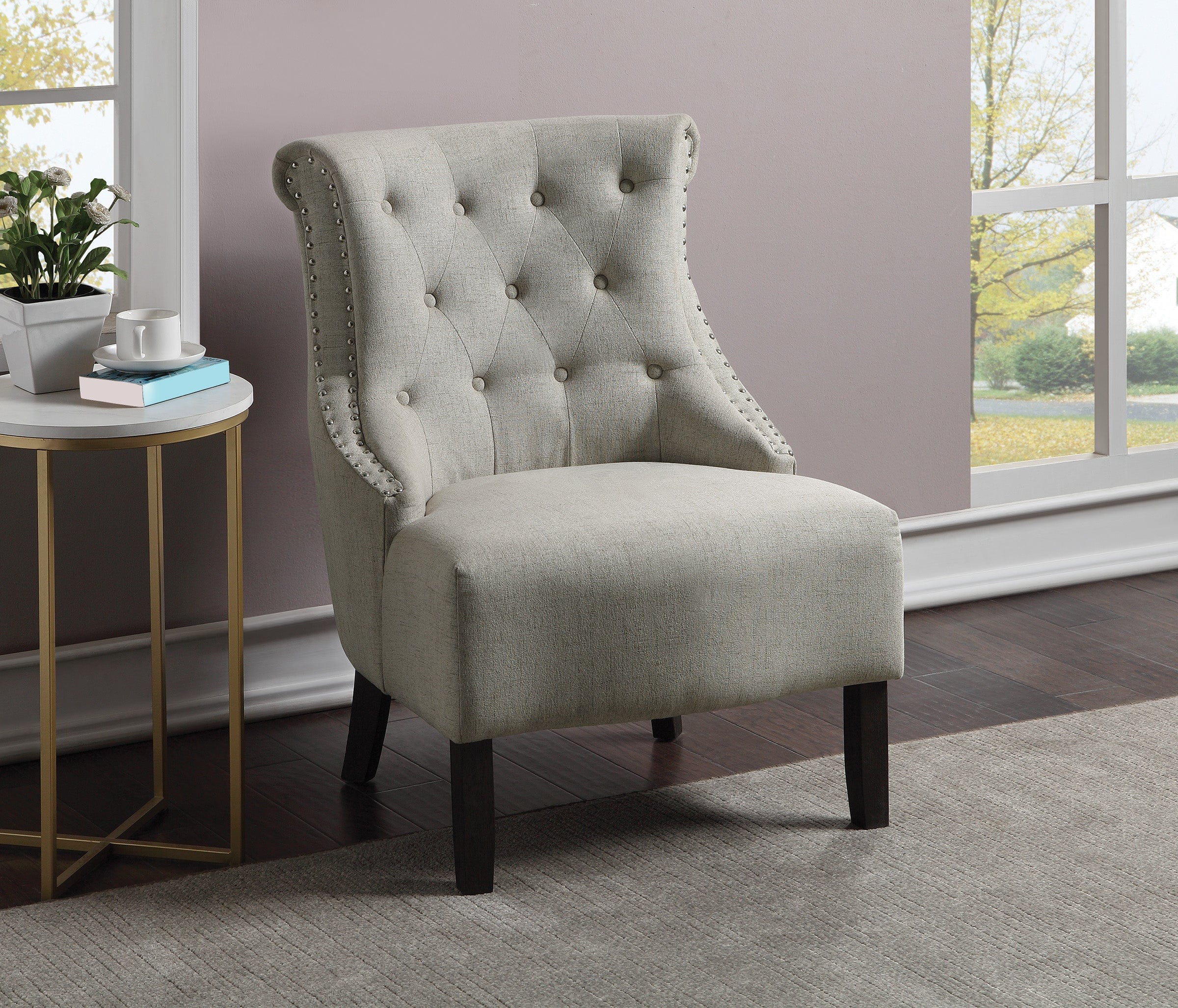 Office Star Evelyn Tufted Chair with Grey Wash Legs - Ergonomic Office Chair for Home & Workspace - Comfortable Desk Chair for Long Hours of Sitting [SB586]