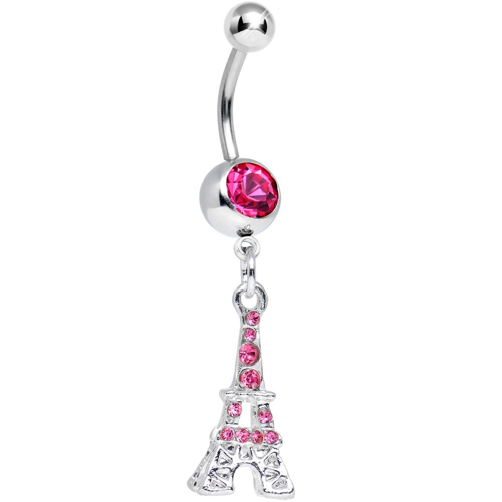 Body Candy Pink Paris is for Love Eiffel Tower Dangle Belly Ring - Stylish Navel Piercing Jewelry for Women, Perfect for Parties & Summer Outfits