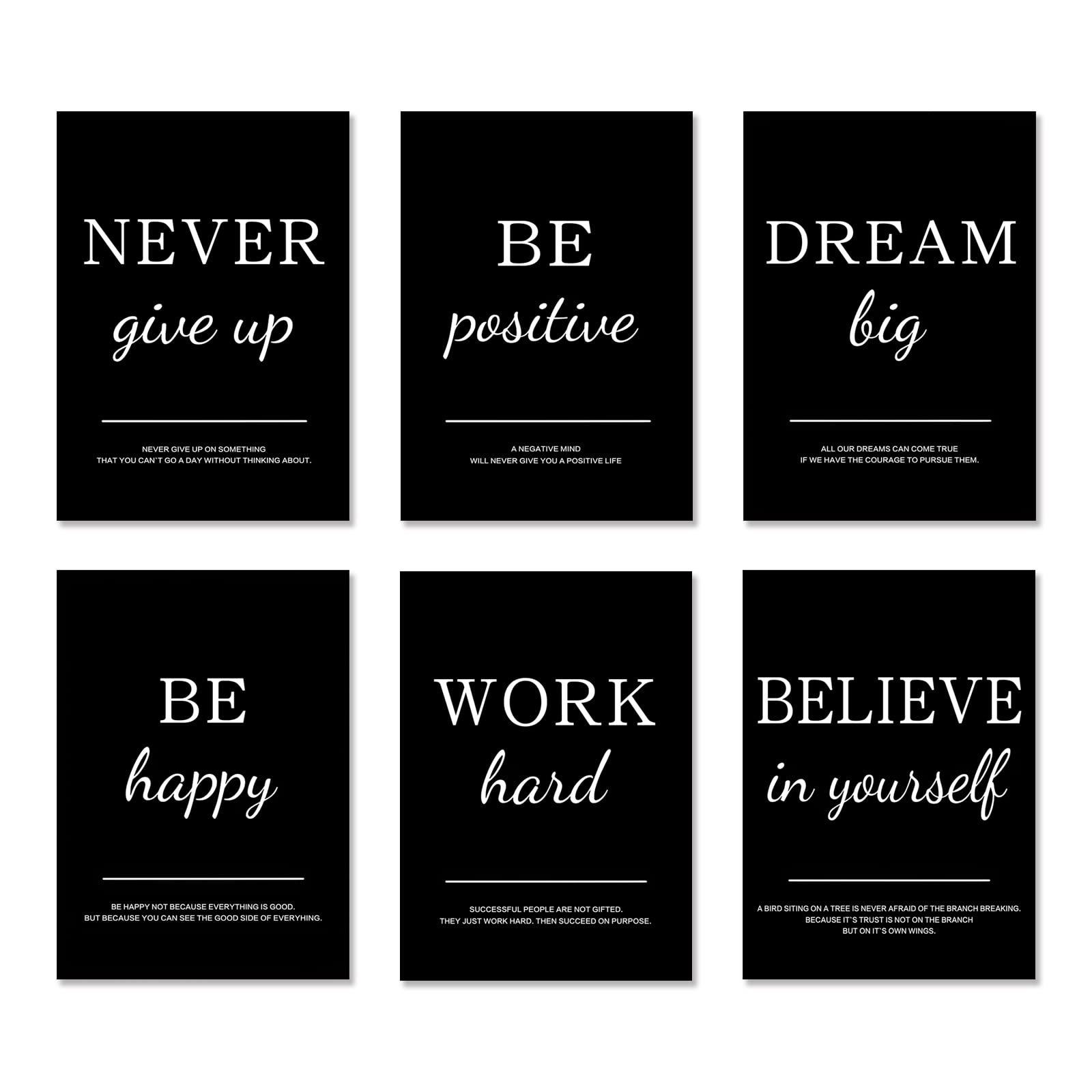 Motivational Wall Art Prints - Inspirational Office & Bedroom Decor - Set of 6 Positive Quote Posters (8x10 Unframed) for Home, Workspace & Gift Giving